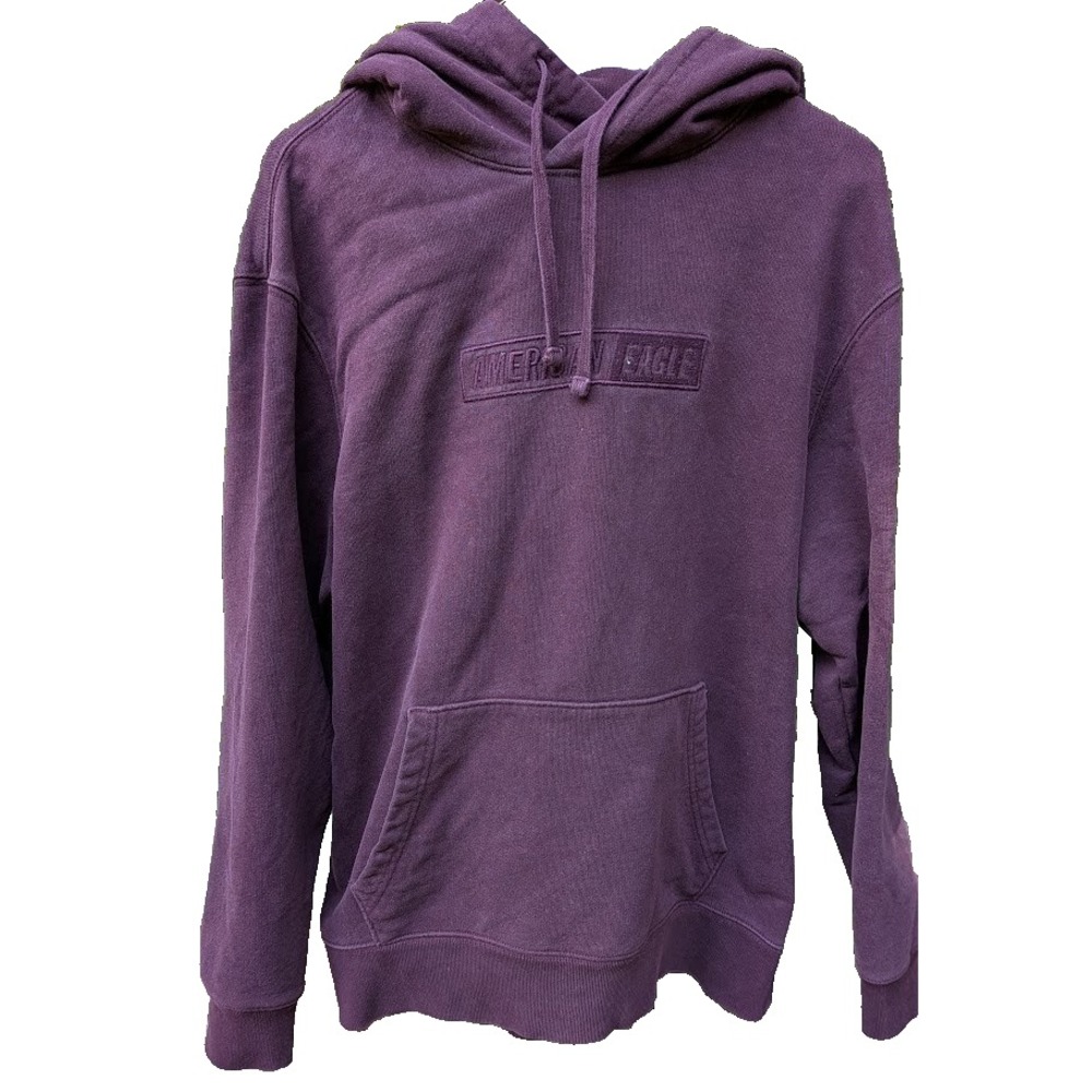 AMERICAN EAGLE Mens M Pullover Hooded Sweatshirt Logo Spell Out Uni Pocket Basic